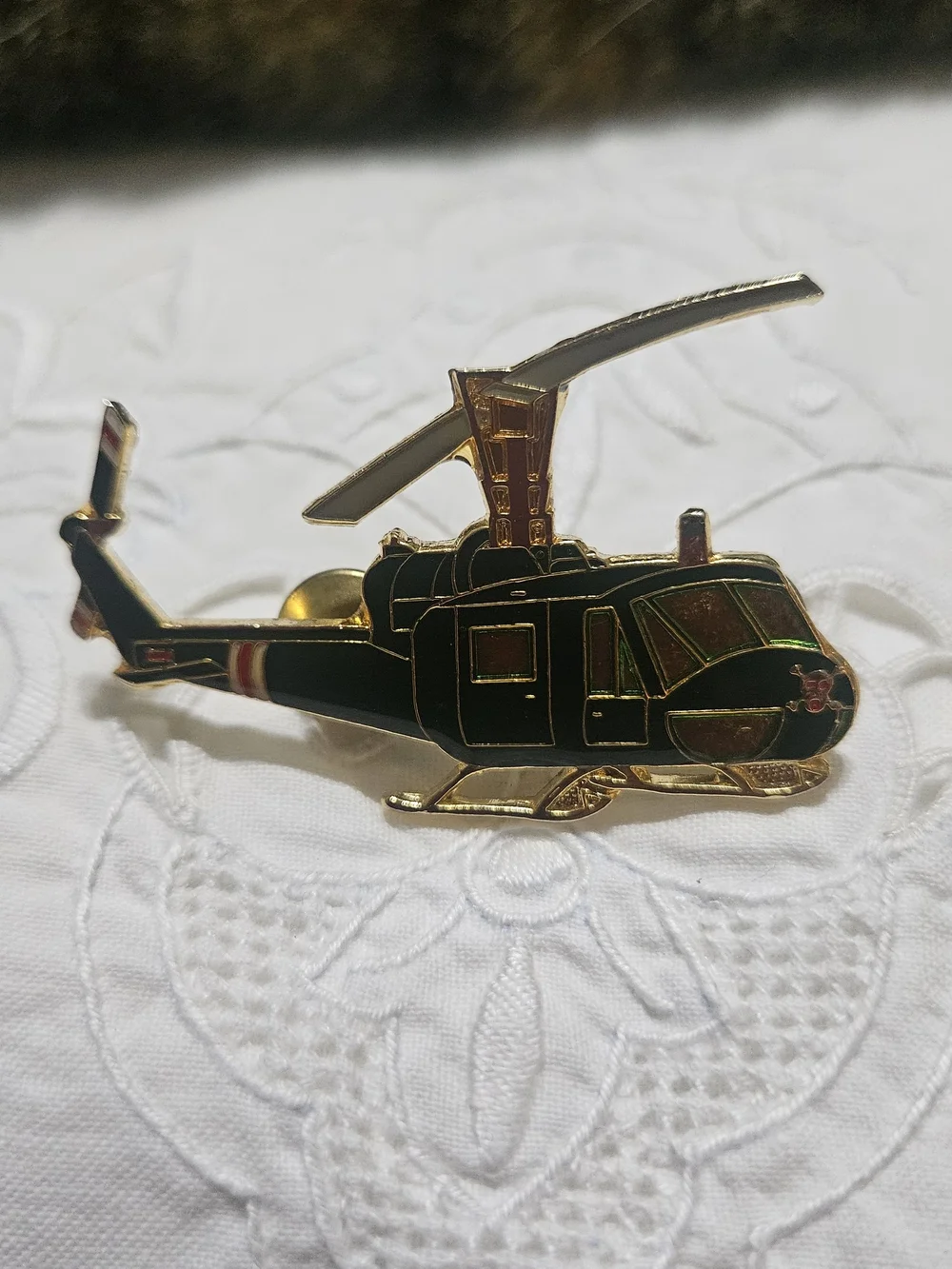 Bell UH-1 Iroquois Helicopter Military-style Enamel Pin Shaped